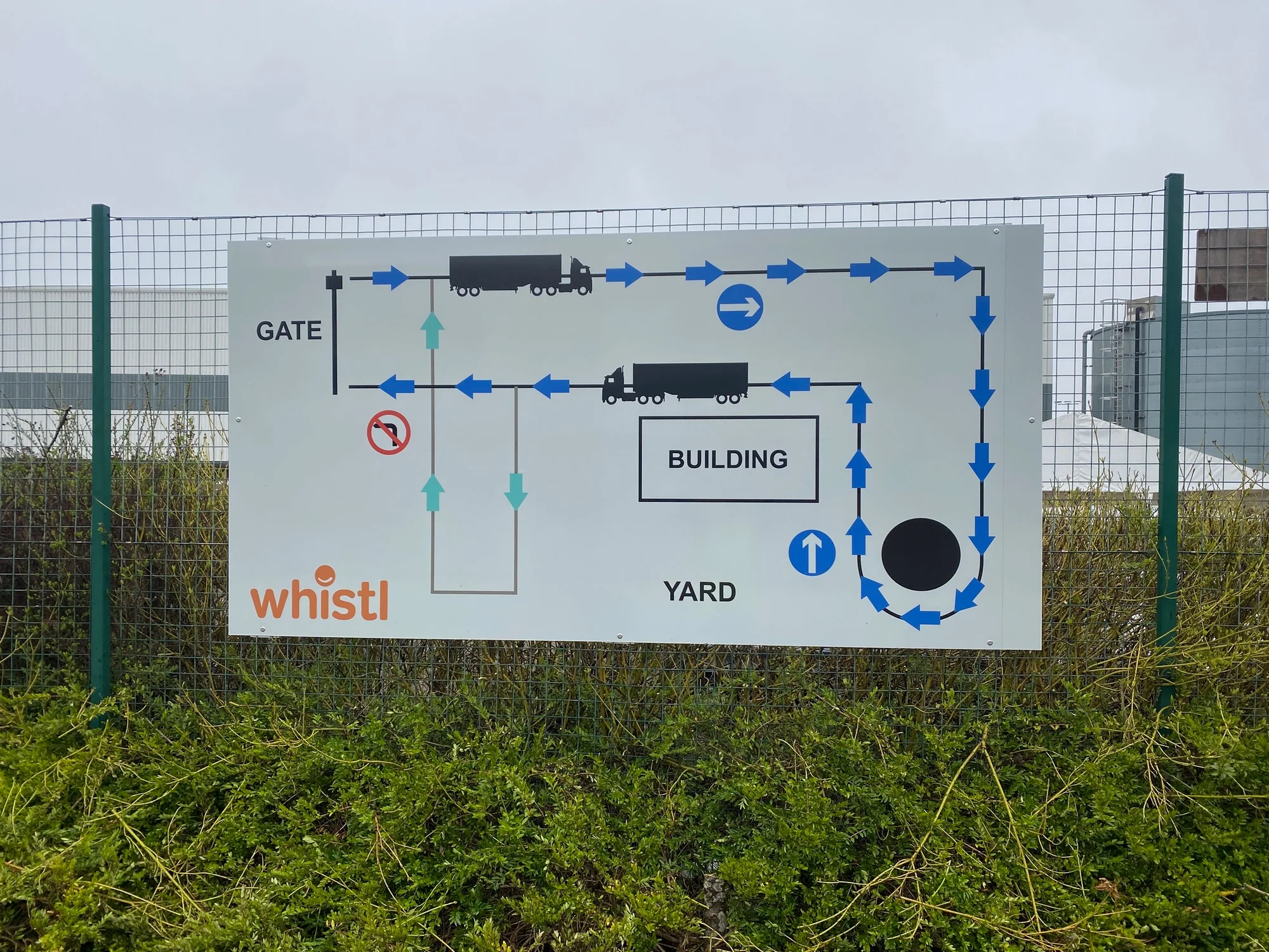 Whistl site map showing lorry routes around the yard and building