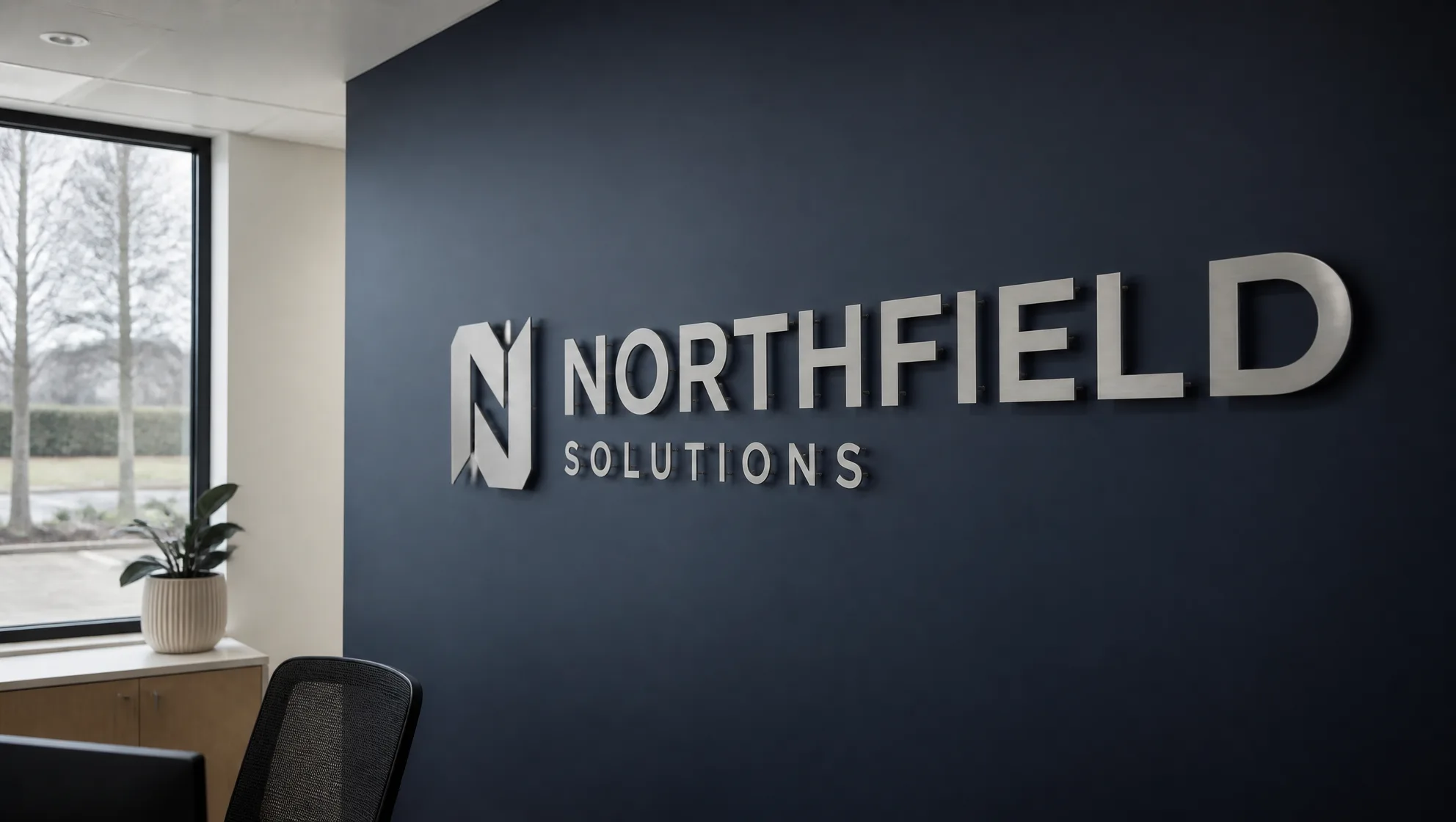 Reception wall with built-up logo and zone colour graphics