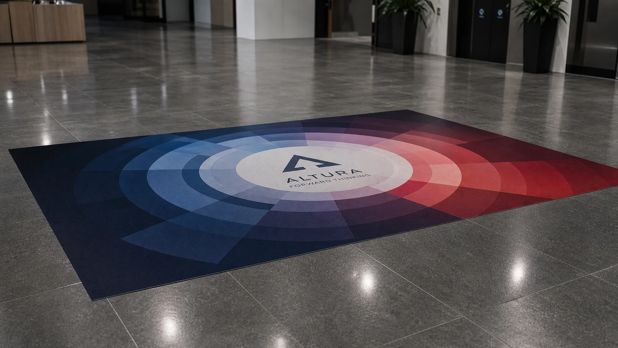 Anti-slip printed floor graphics marking a walkway on a warehouse floor